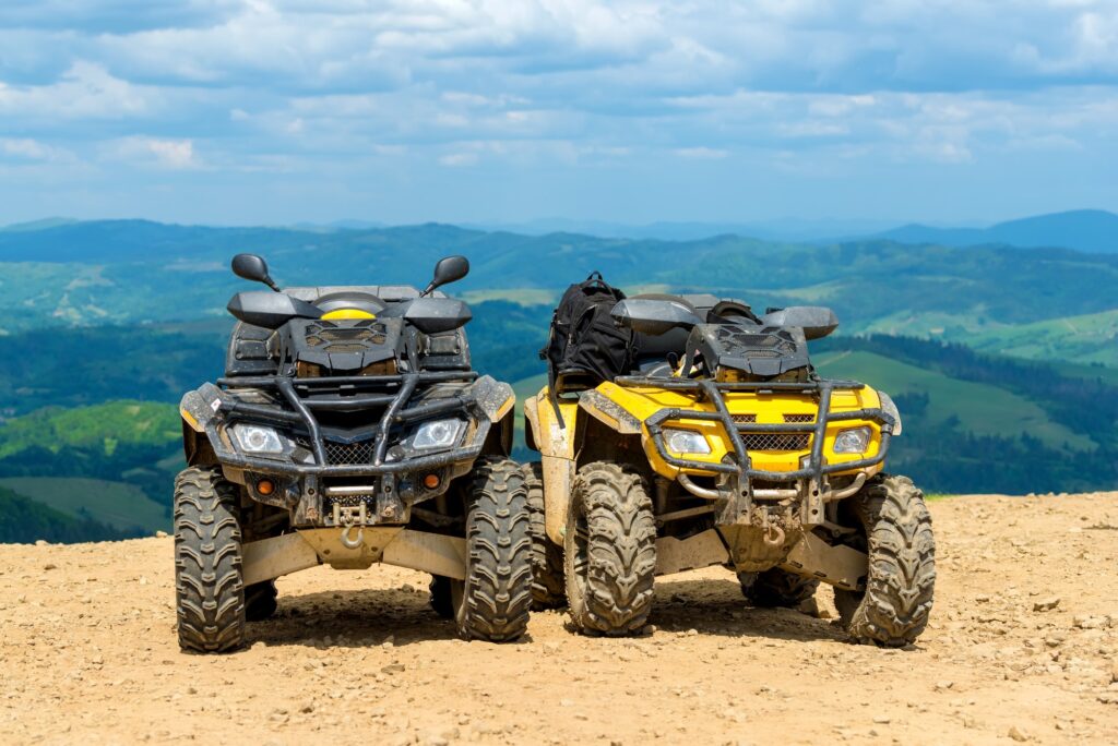 ATV Quad Bike in front of mountains landscape
