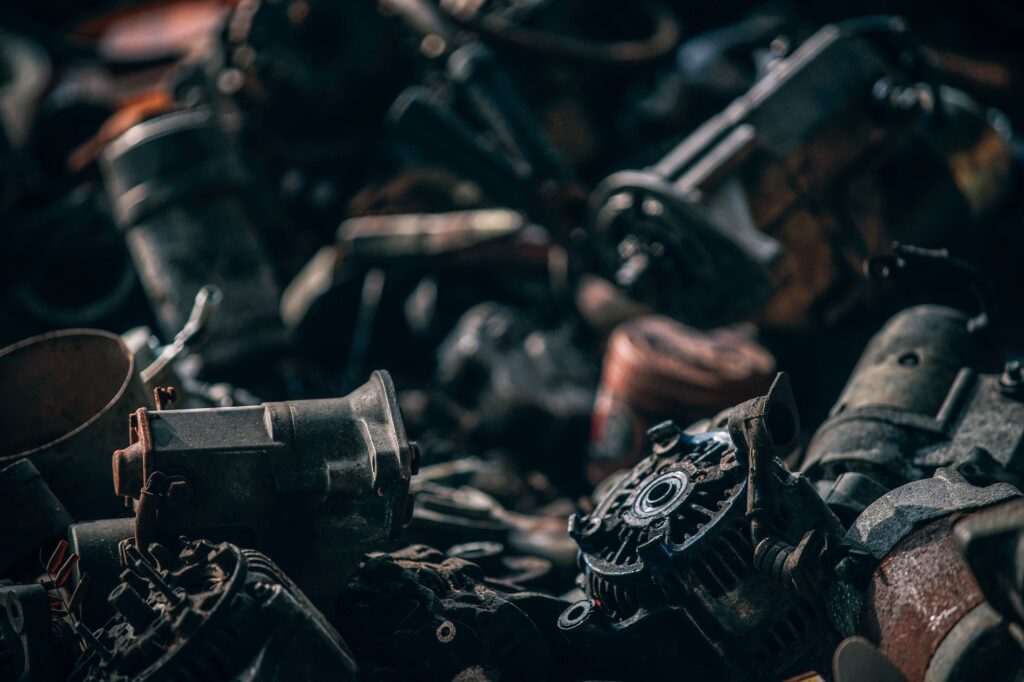 Focused shot of an auto part scrapyard